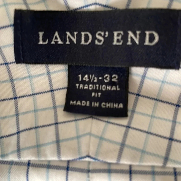 Lands End White Blue Button Down Supima Cotton Shirt Button Front Long Sleeve - Picture 5 of 8